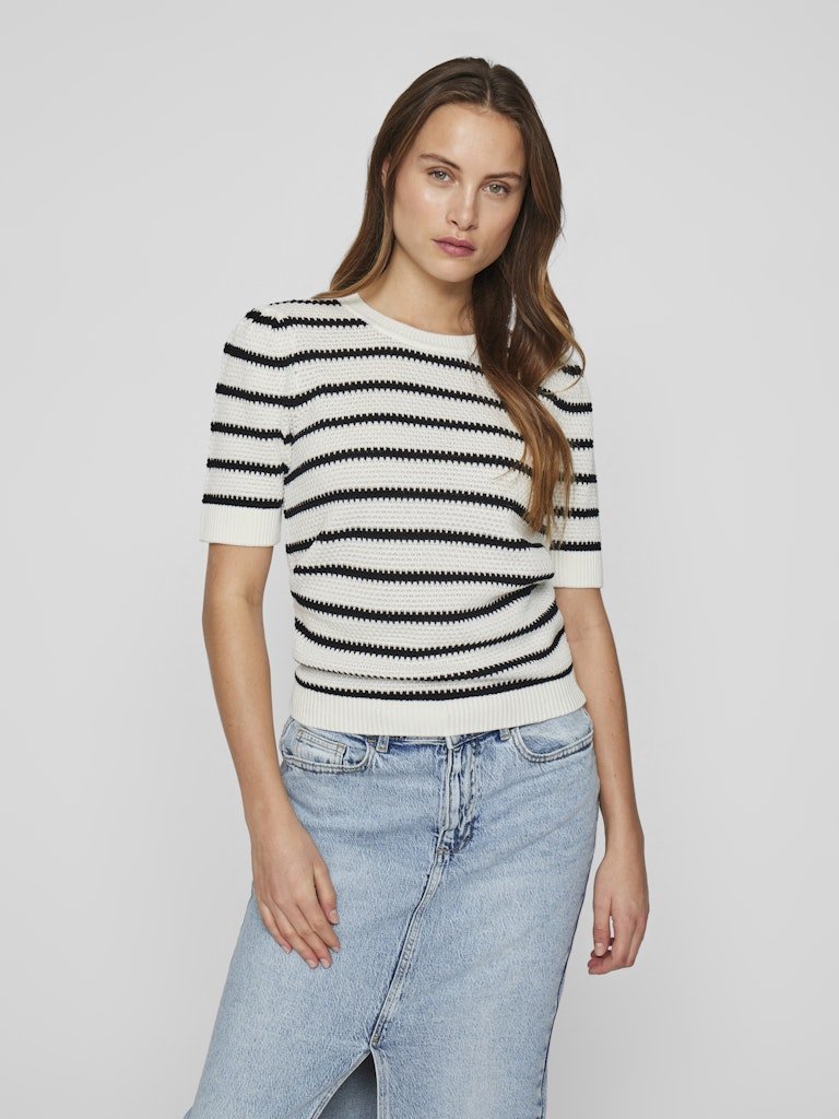 Vidalo O - Neck S/S Stripe Knit Noos - SS25 - koop Pulls van Vila bij Meisjes Brugge