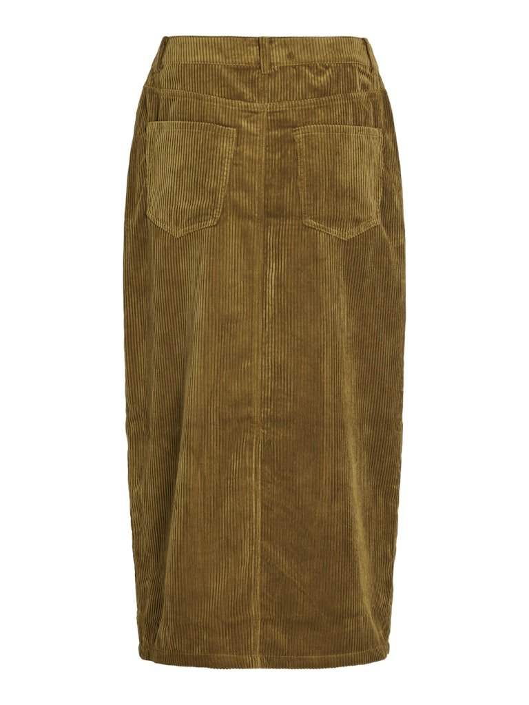 Gothic Olive Rokken - Viemily Midi Corduroy Skirt van Vila