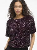 Fig Tops - Vifaith O-Neck S/S Sequin Top Bordeaux van Vila
