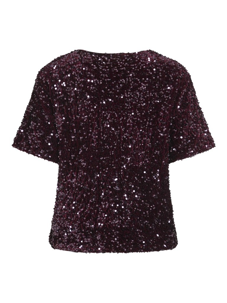 Tops - Vifaith O-Neck S/S Sequin Top Bordeaux van Vila
