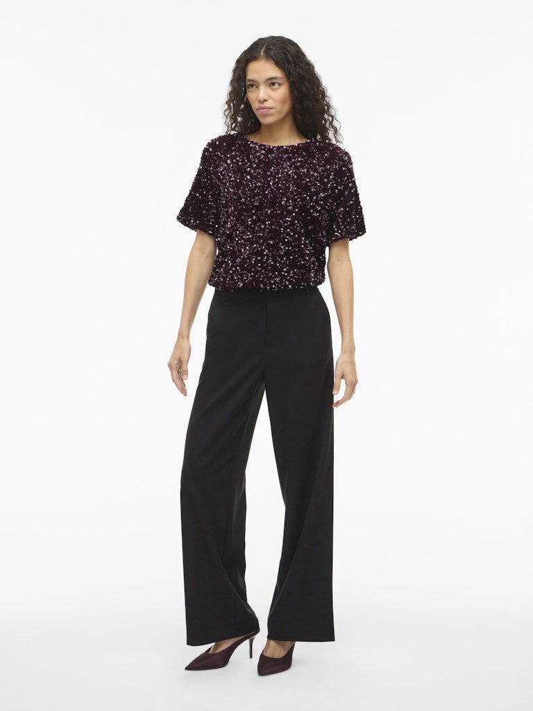 Tops - Vifaith O-Neck S/S Sequin Top Bordeaux van Vila