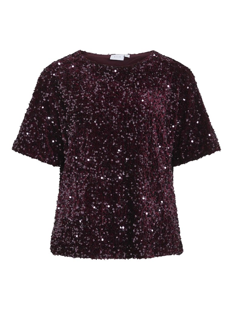 Tops - Vifaith O-Neck S/S Sequin Top Bordeaux van Vila