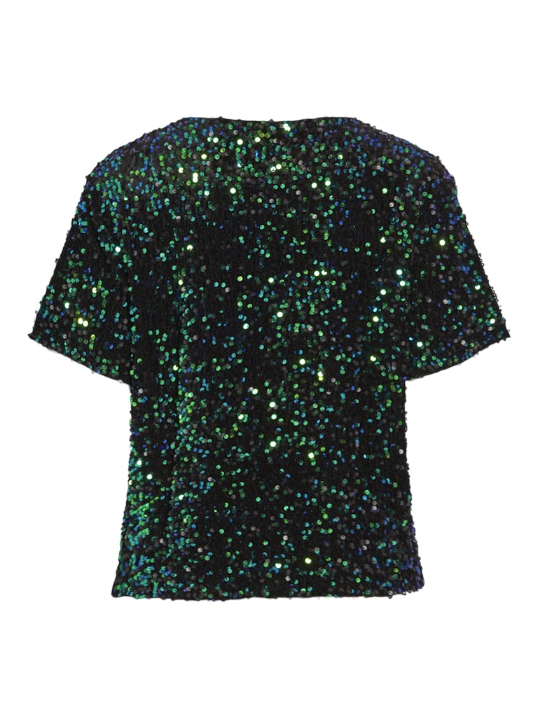 Black Beauty AQUAMARINE SEQUINS Tops - Vifaith O-Neck S/S Sequin Top van Vila