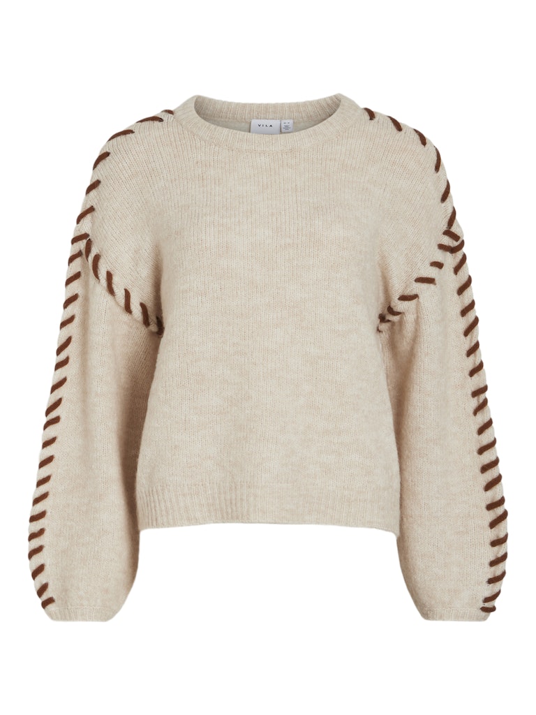 Super Light Natural Melan Pulls - Vihaddie O-Neck Stitch Detail Knit Top van Vila