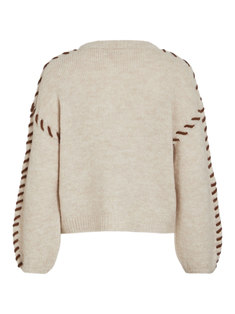 Super Light Natural Melan Pulls - Vihaddie O-Neck Stitch Detail Knit Top van Vila