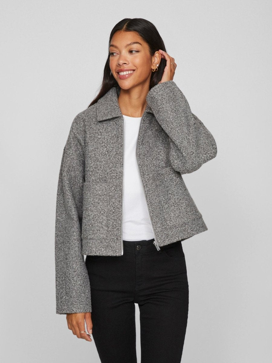 Medium Grey Melange Jassen - Vijadas Zipper Jacket van Vila
