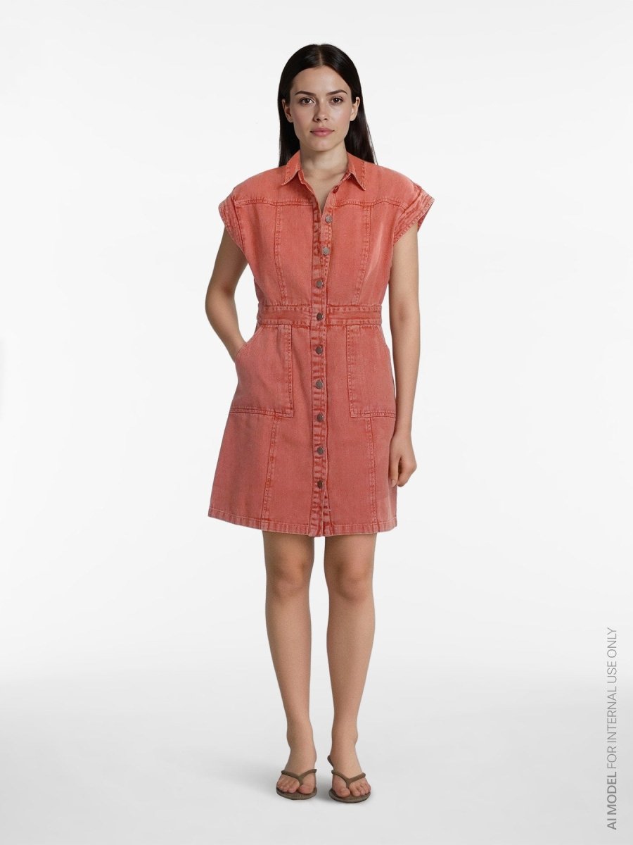 Burnt brick Jurken - Vijado Sl Short Denim Dress van Vila