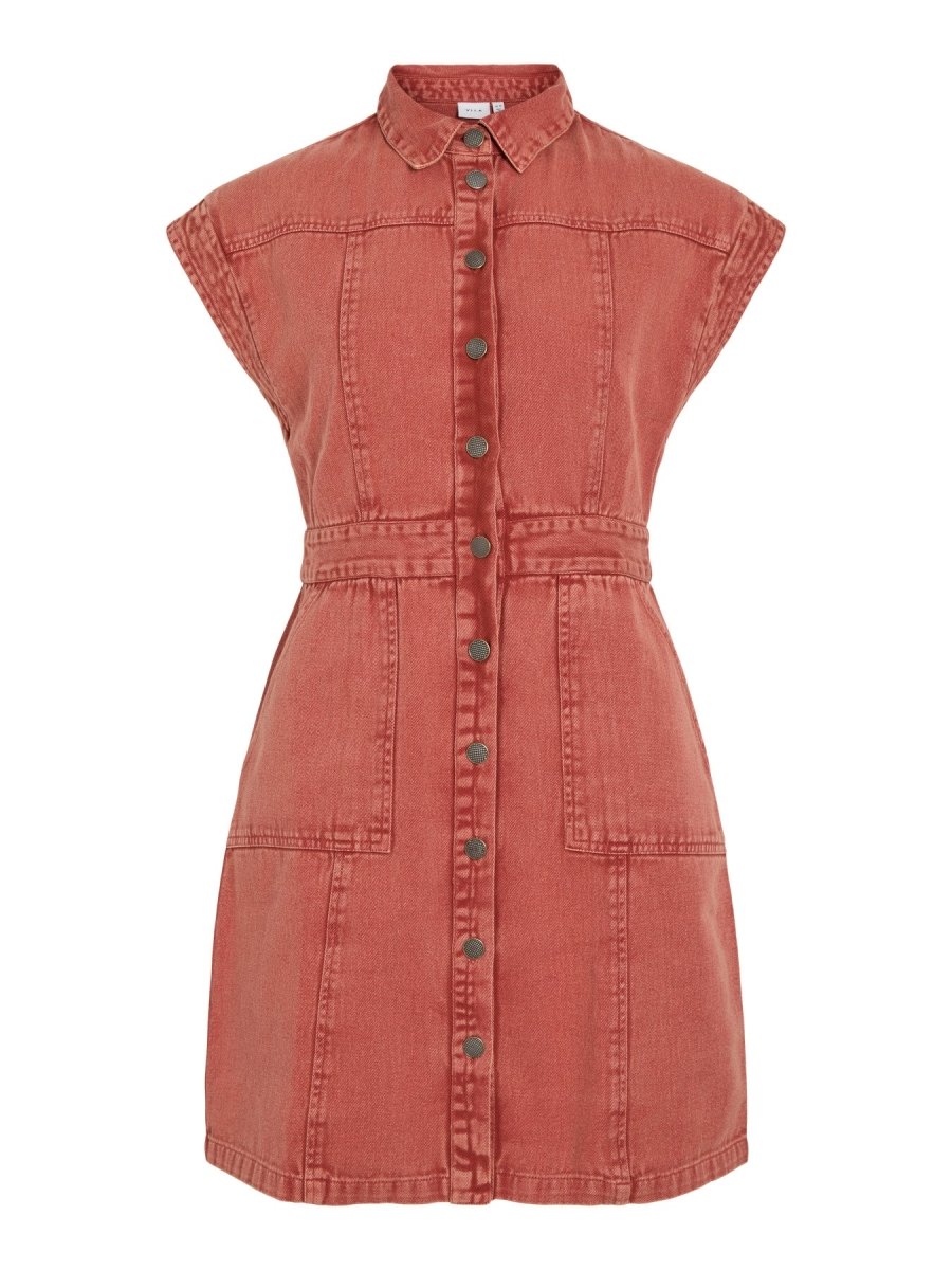 Burnt brick Jurken - Vijado Sl Short Denim Dress van Vila