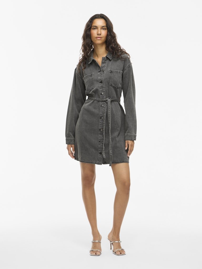Dark Grey Denim Jurken - Vikiki L/S Denim Shirt Dress van Vila