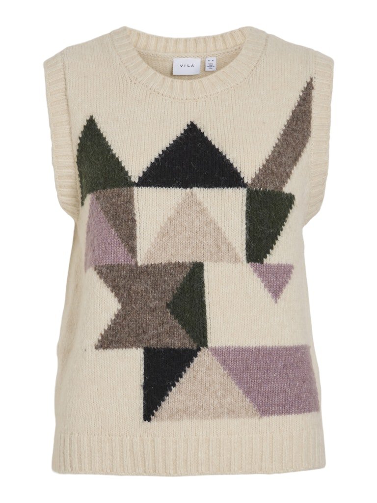Birch Pulls - Vimets O-Neck S/L Jacquard Knit Vest van Vila