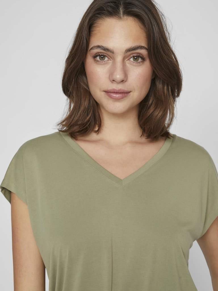 Oil Green Tops - Vimodala V-Neck S/S Top - Noos van Vila