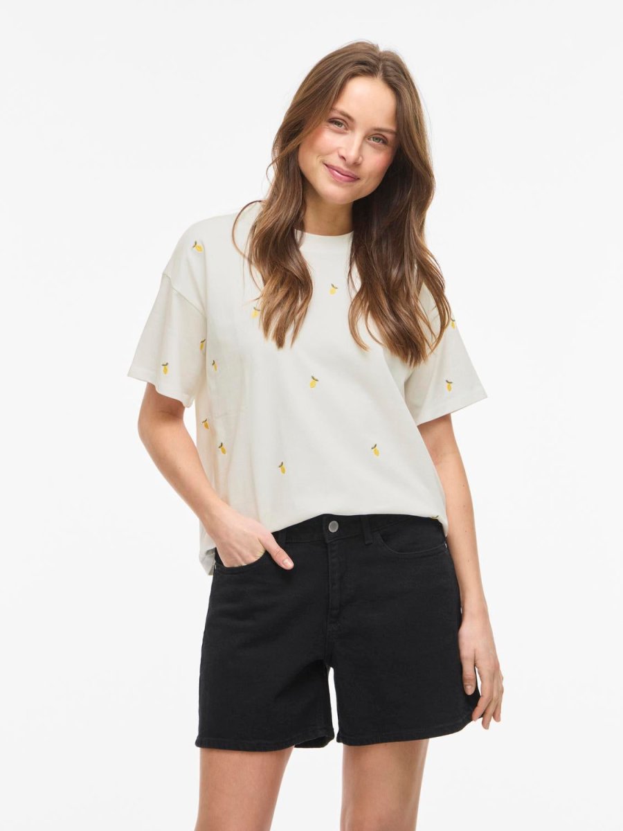 Vimonie Emb O - Neck S/S/Rn – T-shirts voor dames in kleur | Meisjes