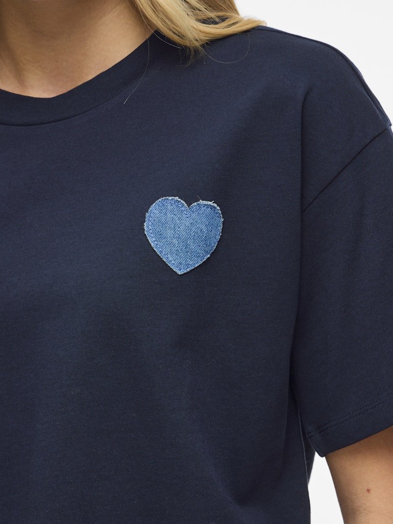 Navy blazer Tops - Vimonie Heart O-Neck S/S Top van Vila