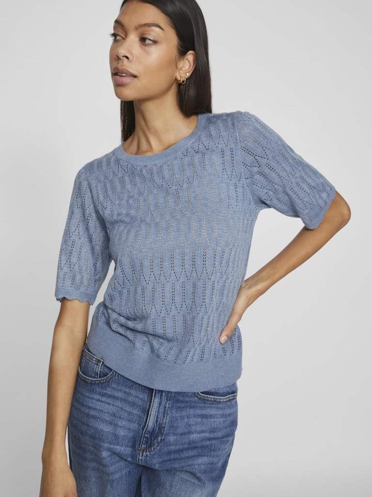 Pulls Vimylie O-Neck 2/4 Pointelle Knit Top van Vila