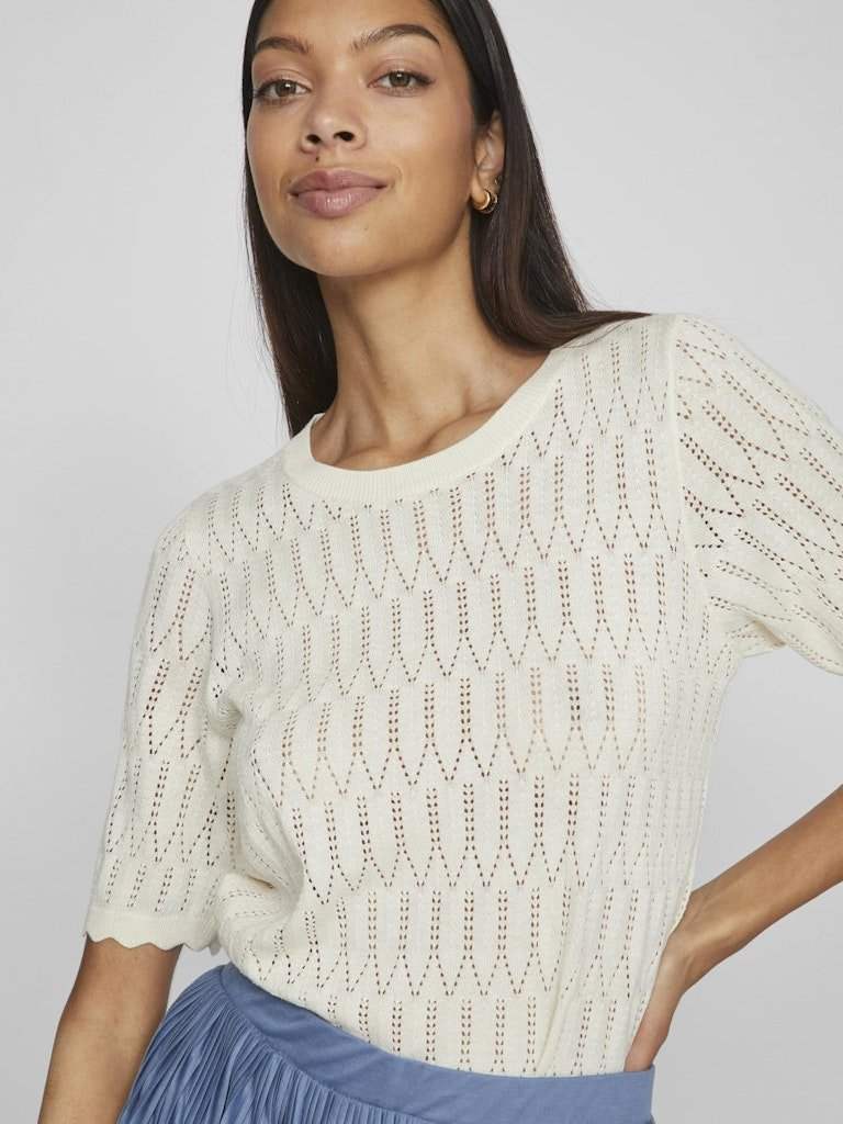 Pulls Vimylie O-Neck 2/4 Pointelle Knit Top van Vila