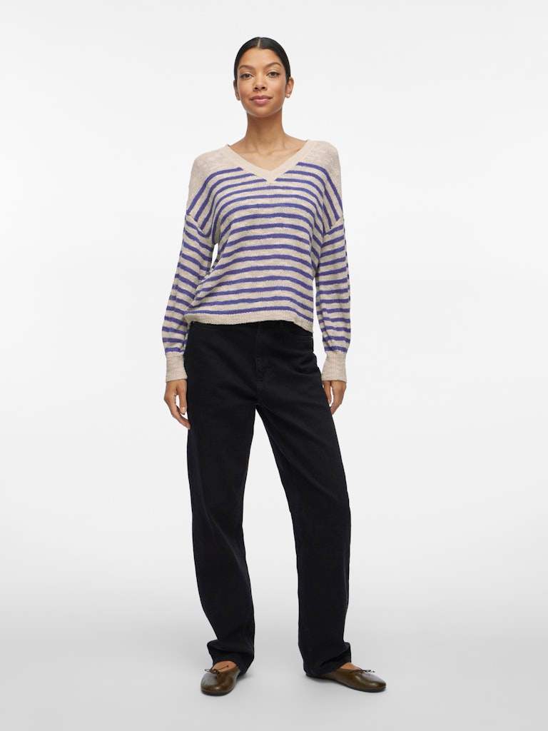 Vipoca Rev V - Neck L/S Stripe Knit Top - koop Pulls van Vila bij Meisjes Brugge