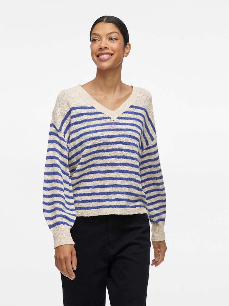 Vipoca Rev V-Neck L/S Stripe Knit Top van Vila – Pulls voor dames | Meisjes Brugge