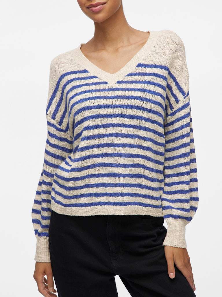 Vipoca Rev V-Neck L/S Stripe Knit Top van Vila – Pulls voor dames | Meisjes Brugge