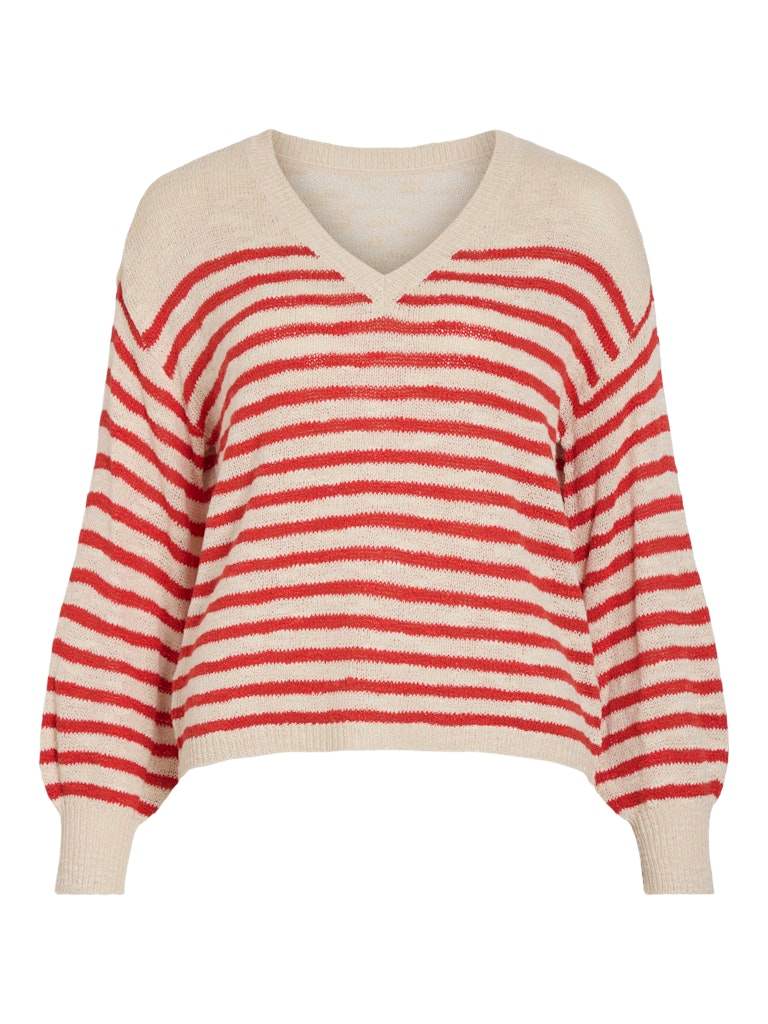 Vipoca Rev V-Neck L/S Stripe Knit Top van Vila – Pulls voor dames | Meisjes Brugge