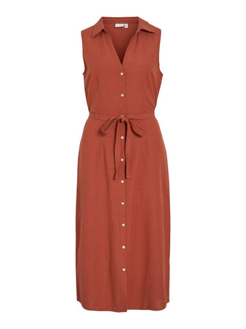 Burnt brick Jurken - Viprisilla S/L Midi Shirt Dress van Vila