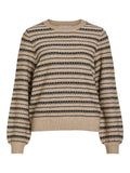 Natural Melange black Pulls - Viril O-Neck L/S Stripe Detail Knit Top van Vila