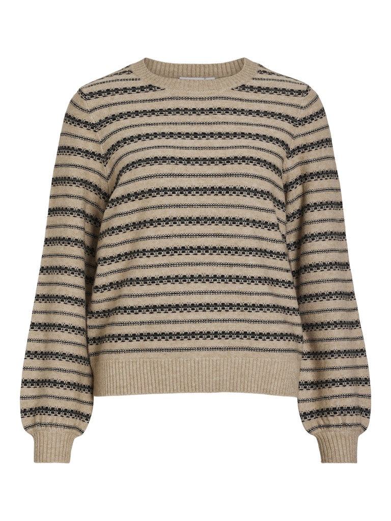 Natural Melange black Pulls - Viril O-Neck L/S Stripe Detail Knit Top van Vila