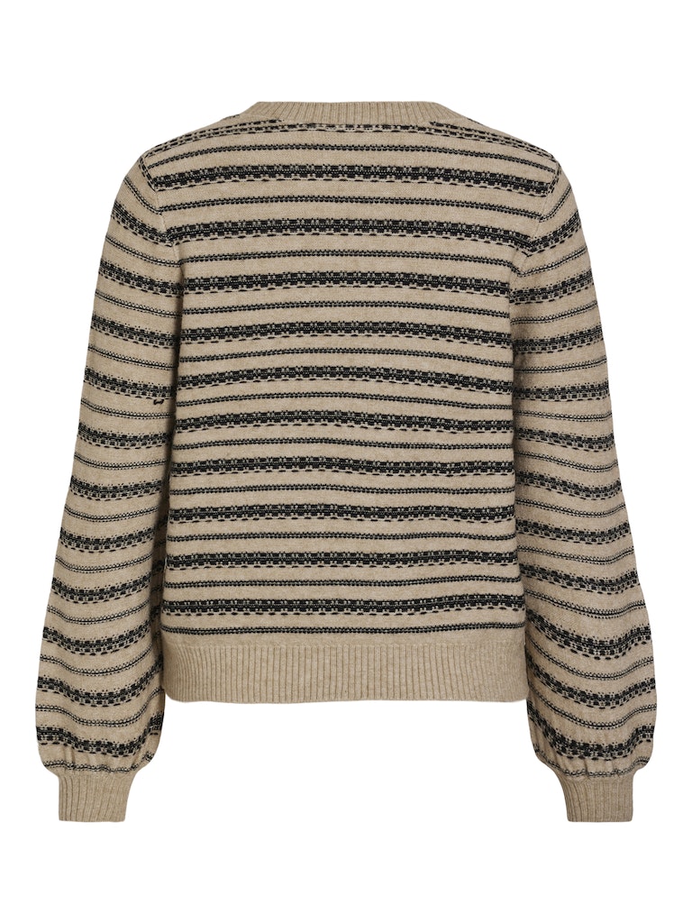 Natural Melange black Pulls - Viril O-Neck L/S Stripe Detail Knit Top van Vila