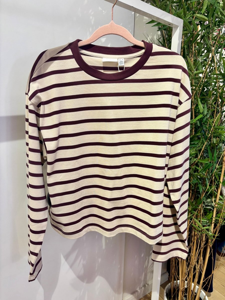 Birch with fig stripe Tops - Visina O-Neck L/S Top van Vila