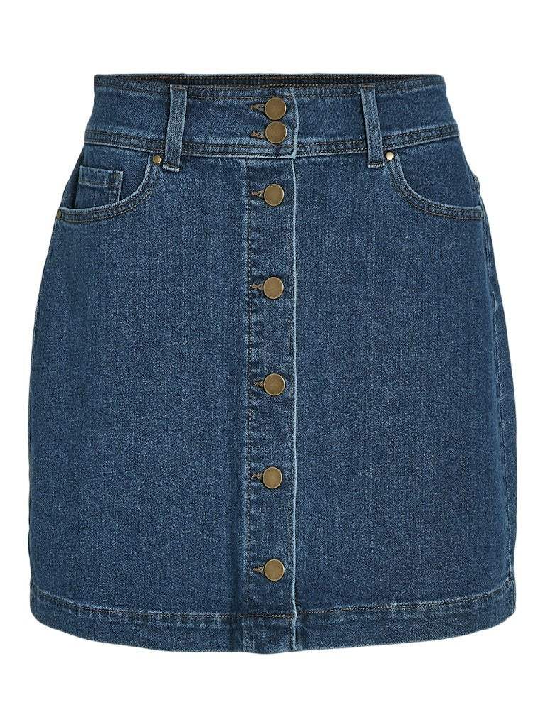 Medium Blue Denim Rokken - Visol Hw Short Button Skirt van Vila