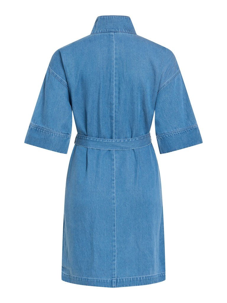 Vivacca 2/4 High-Neck Midi Denim Dress van Vila – Jurken voor dames | Meisjes Brugge