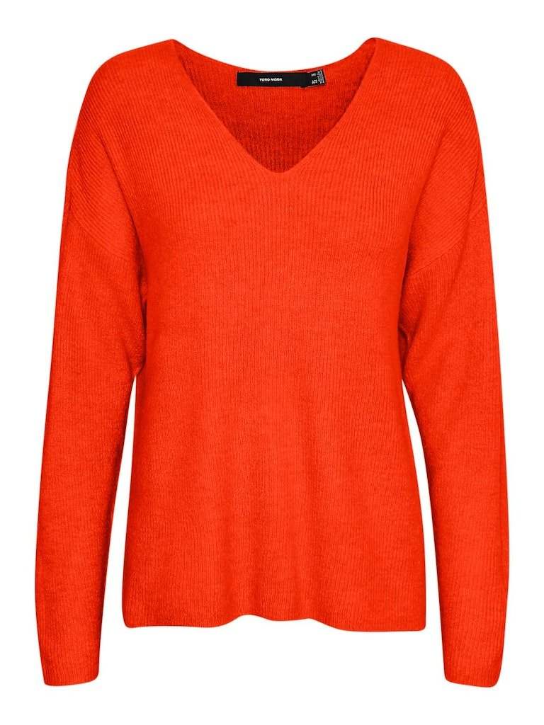 Tangerine Tango Pulls - Vmcrewlefile Ls V-Neck Blouse Noos van Vero moda