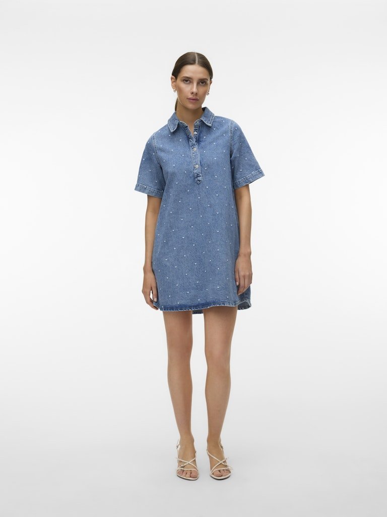 Vmocina Ss Emb Denim Dress – Jurken voor dames in kleur | Meisjes