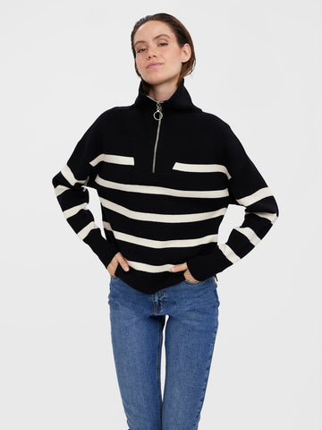 Pulls - Vmsaba Stripe Ls Highneck Blouse Noos - AW24 van Vero moda