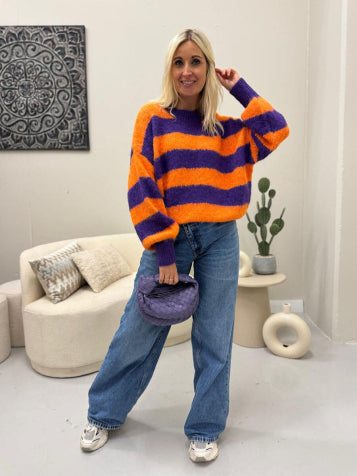 purple orange one size Pulls - Striped contrast pull van Meisjes