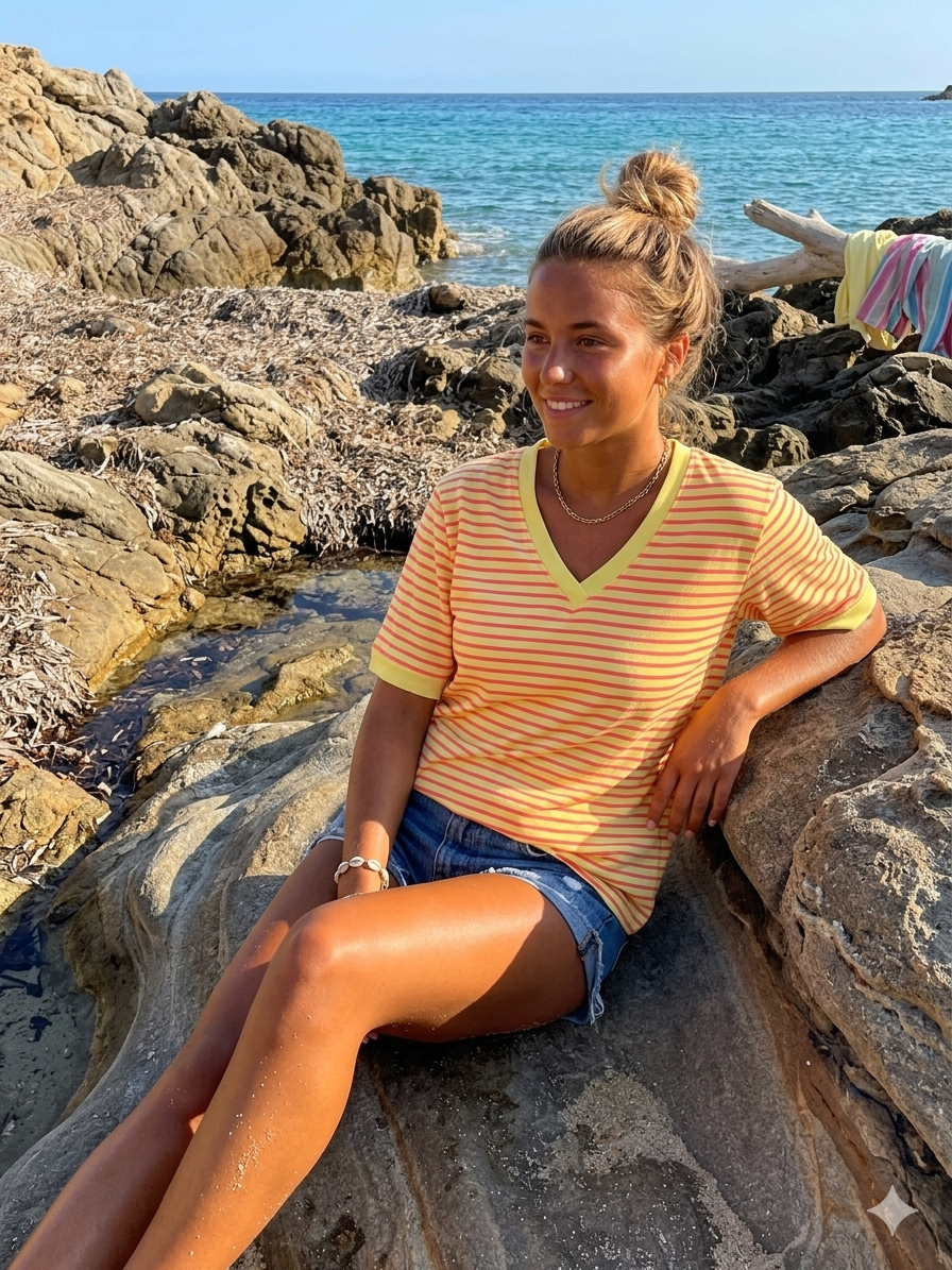 Wendy V - neck coton marinière t-shirt – T-shirts voor dames in kleur | Meisjes