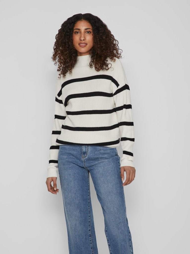 30% Viril Mockneck L/S Knit Rib Top 2 - Noos - koop Pulls van Vila bij Meisjes Brugge