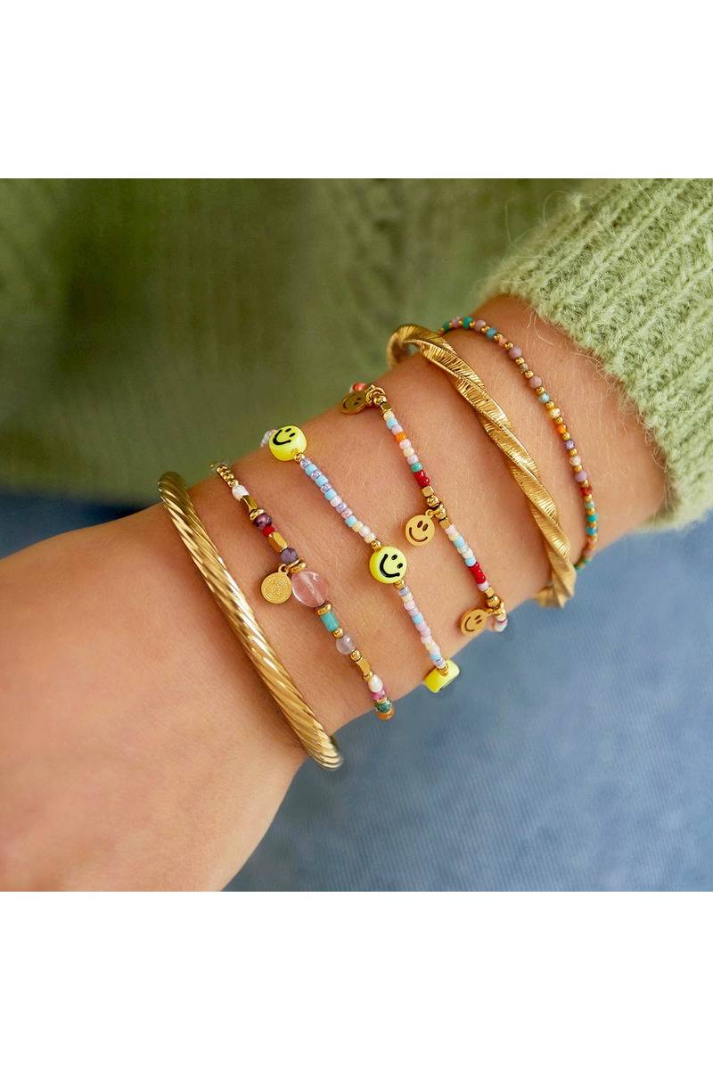 Colorful beaded bracelet with smileys- koop juwelen van Twee Meisjes bij Tweemeisjes