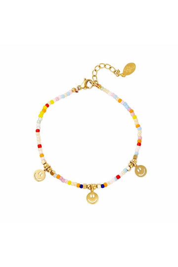 Colorful beaded bracelet with smileys- koop juwelen van Twee Meisjes bij Tweemeisjes