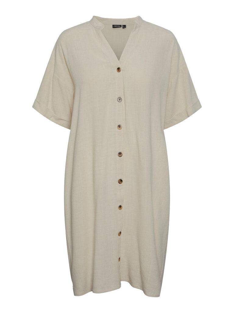 Birch Jurken - Pcvinsty Ss Linen Shirt Dress van Pieces