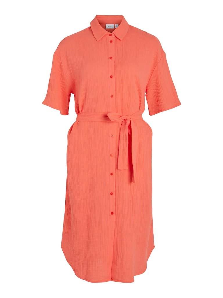 Hot Coral Jurken - Vikoola 2/4 Shirt Dress van Vila