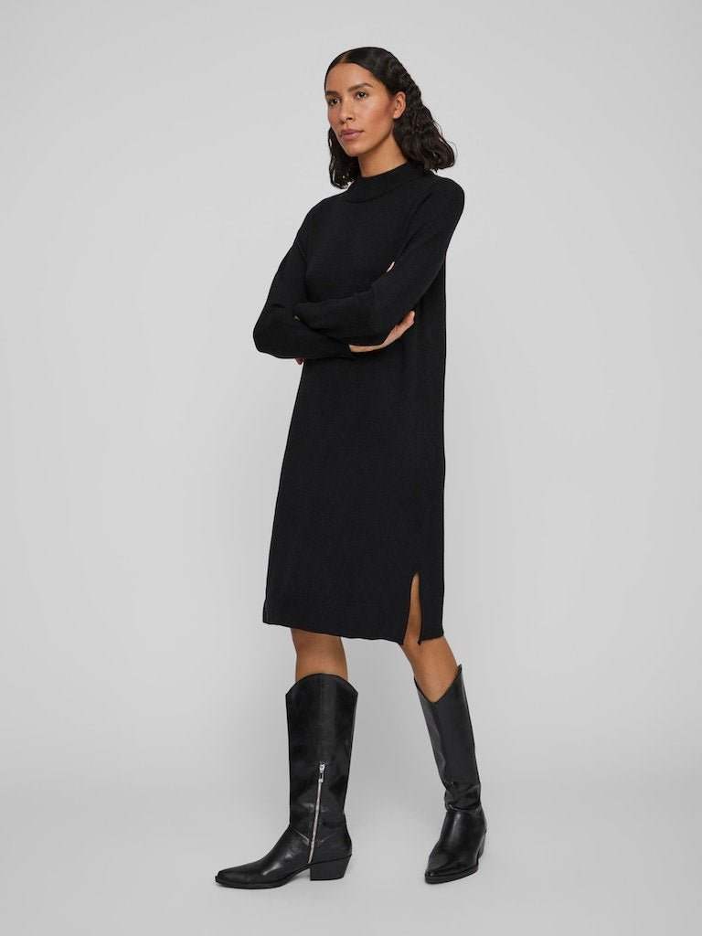 Black Jurken - Viril Crew Neck L/S Midi Dress - Noos van Vila