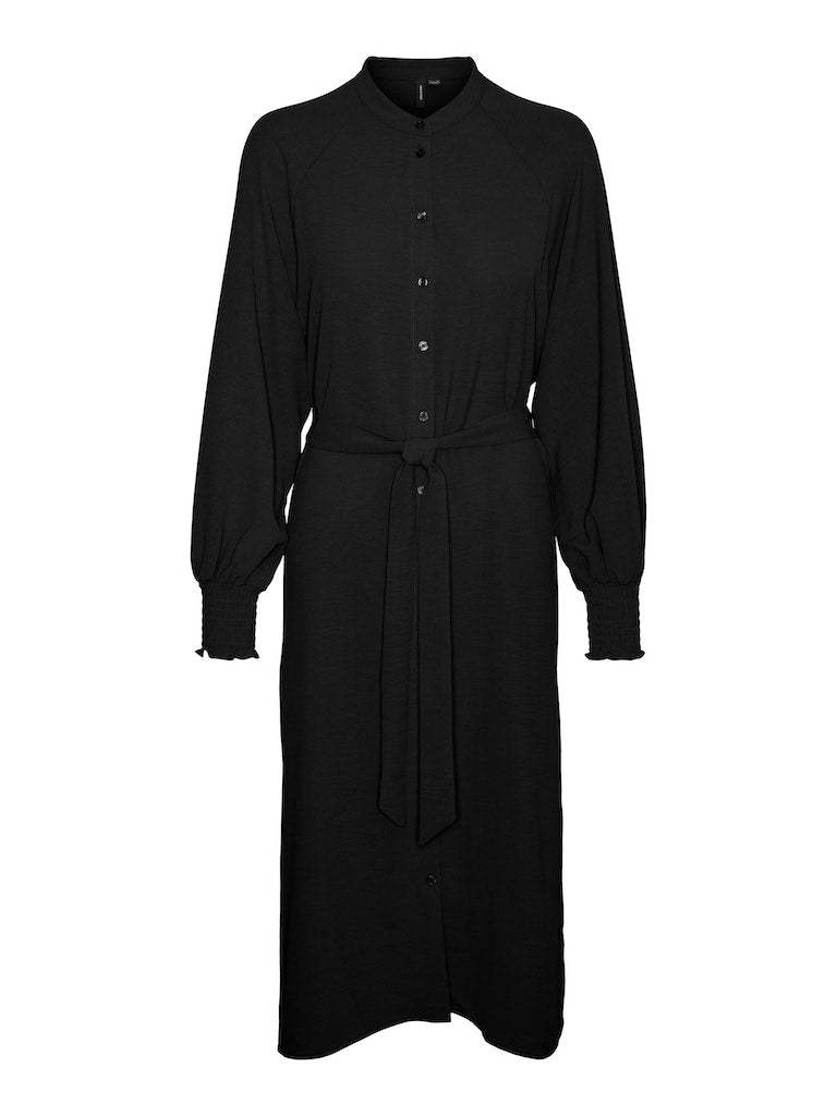 Black Jurken - Vmcarla L/S Calf Shirt Dress van Vero moda